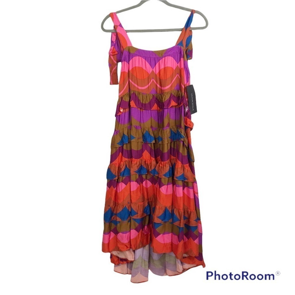 Olivaceous colorful tent style ruffle tiered dress size S NWT